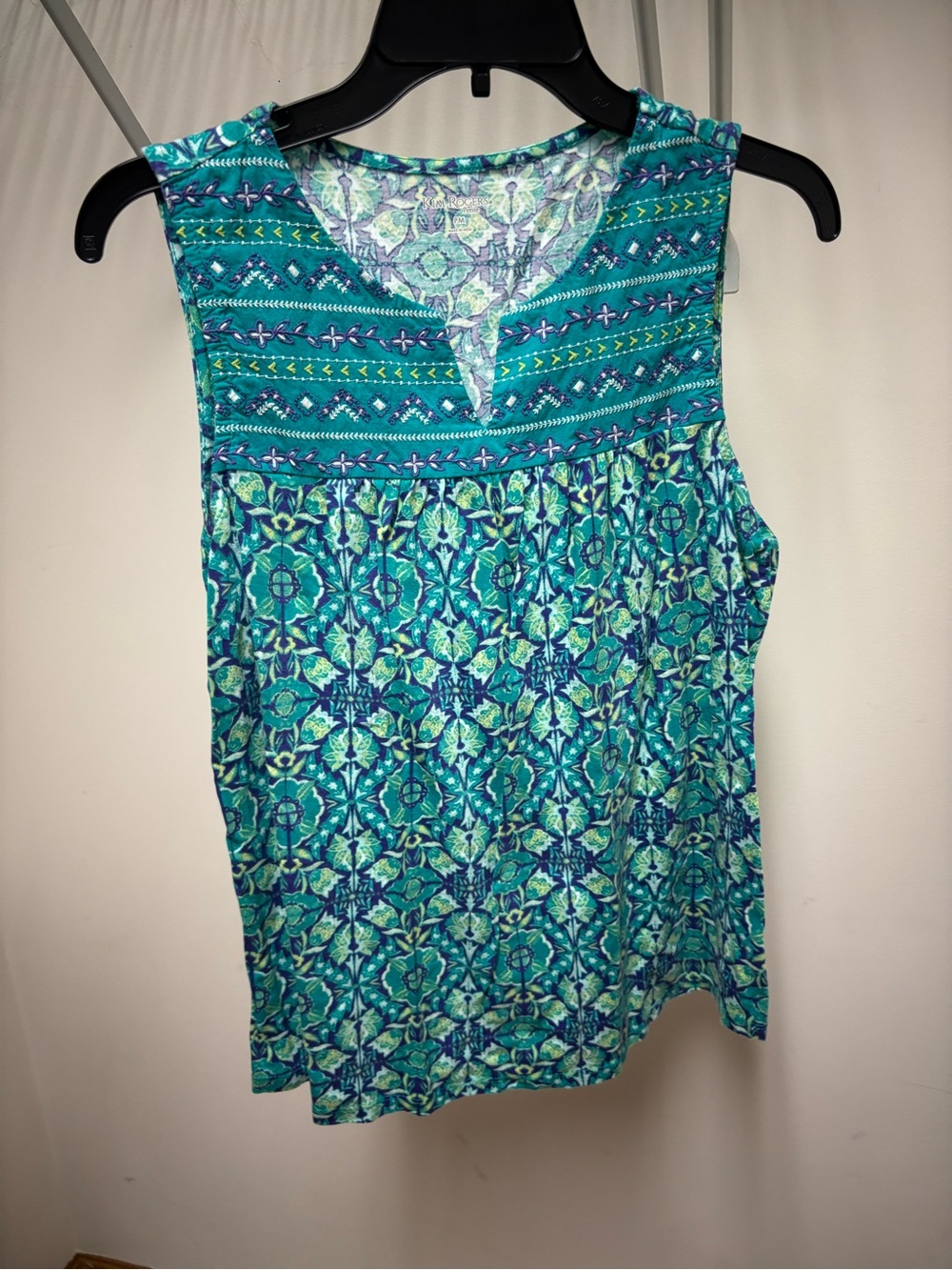 Kim Rogers Teal and Aqua Patterned Sleeveless Camisole